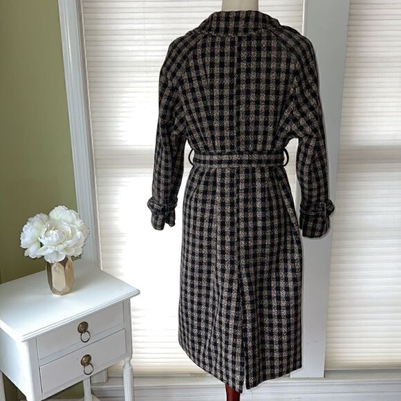 Nerazzurri Women’s S gorgeous Black and brown check long belted coat jacket - Picture 9 of 16